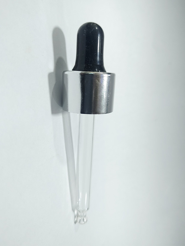 18-410 Silver Aluminum Collar Dropper set with Black Teat and Glass Tube Upto 110 MM